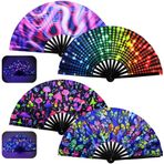 4 Adet Glow Bambu Katlanır El Fanları, Büyük Floresan El Fanları, Partiler, Düğünler ve Sahne Etkinlikleri İçin Taşınabilir Rave Clack Hayranları