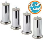 (4 Adet) Kalın Metal Mobilya Ayağı Modern Dayanıklı Koltuk Kanepe Tv Ünitesi M8 Civata Krom Gümüş 10 Cm 51 Mm