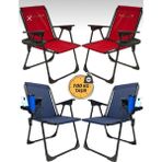 4 Adet Kamp Sandalyesi Katlanır Piknik Sandalye Oval Bardaklıklı Pilaj Koltugu - 6456 Ecorce Tube Marron - Polyester