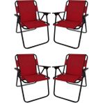 4 Adet Kamp Sandalyesi Katlanır Sandalye Piknik Sandalyesi Plaj Sandalyesi Kırmızı - 6456 Ecorce Tube Marron - Polyester