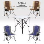4 Adet Katlanır Kamp Sandalyesi Ve Alüminyum Masa Seti - Rustic Silver -Kum/Mavi