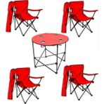 4 Adet Kırmızı Katlanır Kamp Sandalyesi ve 70CM Masa Seti - 6456 Ecorce Tube Marron - Polyester
