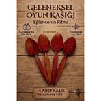 4 Adet Kutulu Ahşap Görünümlü Plastik Kaşık Oyun Havası Kaşığı Düğün Kına Eğlence Kaşığı