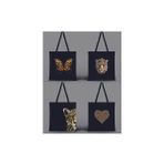 4 Adet Leopar Desenli Baskılı Ham Bez 35X40 Siyah Omuz Çantası