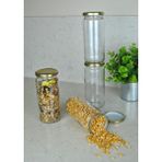 4 Adet Metal Gold Altın Kapaklı Konserve 500 cc Şeffaf Uzun Cam Kavanoz 500 ml