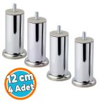 (4 Adet) Metal Mobilya Ayağı Modern Dayanıklı Koltuk Kanepe Tv Ünitesi M8 Civata Krom Gümüş 12 Cm Kalın 51 Mm