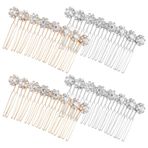 4 adet metal suni elmas çiçekli saç tarağı, gelin düğün yan tarağı, takmak için saç tarağı, kristal saç süsü, kadınlar ve kızlar için şık saç tokası (altın, gümüş)