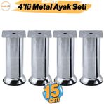 4 Adet Mobilya Ayak 15 Cm Krom Baza Koltuk Kanepe Yatak Çekyat Destek Ayağı Metal Yükseltici Ayakları