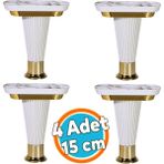 (4 Adet) Mobilya Kanepe Koltuk Ünite Ayağı 15 cm Beyaz Gold Baza Yükseltici Ayakları - Beyaz - Gold