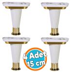 (4 Adet) Mobilya Kanepe Koltuk Ünite Ayağı 15 Cm Beyaz Gold Baza Yükseltici Ayakları
