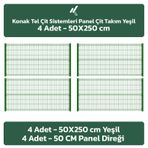 4 Adet Panel Çit Takım 50x250 Cm Yeşil