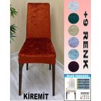 4 Adet Parlak Kadife Kumaş Sandalye Kılıfı Yıkanabilir Likralı Esnek Lastikli, Sandalye Örtü - 50 x 120 cm - Kiremit