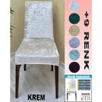 4 Adet Parlak Kadife Kumaş Sandalye Kılıfı Yıkanabilir Likralı Esnek Lastikli, Sandalye Örtü - 50 x 120 cm - Krem