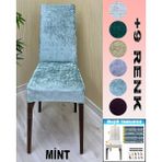 4 Adet Parlak Kadife Kumaş Sandalye Kılıfı Yıkanabilir Likralı Esnek Lastikli, Sandalye Örtü - 50 x 120 cm - Mint