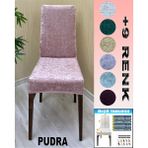 4 Adet Parlak Kadife Kumaş Sandalye Kılıfı Yıkanabilir Likralı Esnek Lastikli, Sandalye Örtü - 50 x 120 cm - Pudra