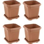 4 Adet Plastik 25 Litre Kare Büyük Boy Bahçe Balkon Salon Çiçek Yada Ağaç Saksı 36*36*34 cm Tabaklı