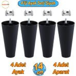 4 Adet Plastik Ayak 14 Cm Mobilya Sehpa Kanepe Ünite Koltuk Ayağı Baza Ayakları Siyah Aparat Dahil