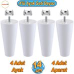 4 Adet Plastik Ayak 14 Cm Mobilya Sehpa Kanepe Ünitesi Koltuk Ayağı Baza Ayakları Beyaz Aparat Dahil