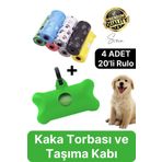 4 Adet Pratik Kutulu Askılı Taşınabilir Kedi Köpek Evcil Hayvan Kaka Dışkı Torbası 20 Poşet Yedek