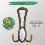 4 Adet Seçil Antik Sarı Metal Portmanto Vestiyer Duvar Dolap Elbise Mobilya Kapı Askısı Askılığı