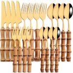 4 Adet Tatlı Kaşığı 4/20 Adet Altın Doğal Bambu Saplı Sofra 304 Paslanmaz Çelik Yemek Takımı Bıçak Çatal Kaşık Çevre Dostu Gümüş Çatal Bıçak Kaşık Seti (Yurt Dışından)