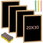 4 adet tebeşir tahtası, ahşap çerçeve setli, 30 x 20 cm mini tebeşir tahtası, not tahtası, yazı tahtası, ahşap tebeşir tahtası, 3 tebeşir ve 1 sünger silgi, çocuklar, büfe, düğün, parti için