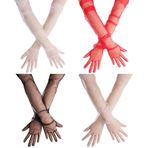 4 Adet Tül Düğün Eldiven Seti, Kostümler, Partiler ve Gelin Etkinlikleri İçin Dirsek Boyu Şeffaf Mesh Eldiven, Beyaz+kırmızı+gri+siyah, One Size