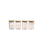 4 Adet Vakumlu Bambu Kapaklı Borosilikat Baharatlık, 8 cm, Saklama Kabı, Çerezlik 150 ml