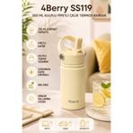 4 Berry Mini Termos Bardak 350 ml Pipetli Kulplu Çelik Gövde Su Matarası Krem
