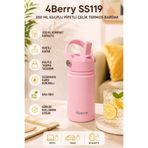 4 Berry Mini Termos Bardak 350 ml Pipetli Kulplu Çelik Gövde Su Matarası Pembe