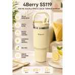4 Berry SS119 900 ml Çelik Termos Bardak Pipetli Kulplu Taşınabilir Su Matarası Krem