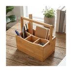 4 Bölmeli Bambu Kaşıklık ve Organizer - Tezgah Üstü Çatal Bıçak Düzenleyici Taşıma Kulplu Servis Standı (23 x 16 x 12 Cm) - 0,5 x 7 cm