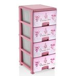4 Çekmece Pembe Peri Kız Desenli BüyükBoy Ultra Lüks Komidin Yüksekliği 93cm 43x38 Plastik Dolap Raf