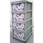 4 Çekmece Tekerlekli BüyükBoy Komidin Sebzelik Kelebek Desen Yüksekliği 93cm 43x38 Plastik Dolap Raf