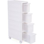 4 Çekmeceli Raf, 4 Katlı 2 Ayrı Parça Kullanım, Mutfak Rafı Banyo Raf Standı Tekerlekli Niş Raf 84,5 cm Yükseklik, Beyaz KFR05W - Option-1 - Adaçayı Yeşili