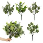 4 çeşit Sahte Bitki Ve Sahte çiçek, 15pcs Gypsophila Okaliptüs Simülasyon Grubu, Simülasyon Bitki Dekorasyonu, Düğün Diy Buketleri çiçek aranjmanı Ile Yapay Yeşillik sapları Seti