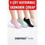 4 Çift Kaydırmaz Unisex Yoga, Pilates, Tavaf Çorabı | Spor Patik Çorap Ekru|Pembe|Siyah |Yeşil 36-40