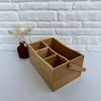 4 Gözlü Çatal Kaşıklık Bıçaklık Peçetelik Kulplu Sepet Çok Amaçlı Bambu Düzenleyici 23*16*12 cm
