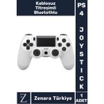 4 Kablosuz Bluetooth Titreşimli Ps 4/pc Uyumlu Playstation 4 Wireless Joystick Oyun Kolu - Beyaz
