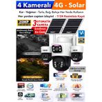 4 Kameralı 3 Otomatik - 4g Güneş Enerjili Solar Güvenlik Kamerası Kişi Takip Dual Led Gece Renkli