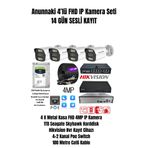 4 Kameralı 4MP Sesli Kayıtlı 4'lü Gece Görüşlü İç Dış mekan IP Kamera Seti Tak Çalıştır 1TB 14 Gün Kayıt