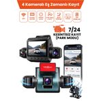 4 Kameralı Araç İçi Kamera Lcd Ekranlı 360° 1080P HD Gece Görüşü, G Sensor, Park, Döngü Kayıt WDR, Uygulama Kontrol