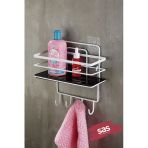 4 Kancalı Yapışkanlı Ayarlanabilir Banyo Duş Rafı – Paslanmaz Kristal Şampuanlık (Yapıştır/Vidala) Beyaz-Siyah - Lş-01 - Bsbk