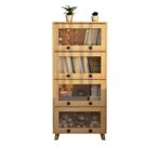 4 katlı ahşap kitaplık, cam kapaklı, ofis ve ev için zeminde duran kitap standı, çalışma odası, katlanır kapaklı saklama rafı, U 80 x G 30 x Y 162 cm