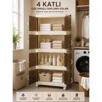 4 Katlı Çok Amaçlı Plastik Saklama Dolabı Tekerlekli Kapaklı Düzenleyici Krem Rengi