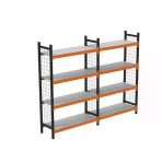 4 Katlı Duble Dekoratif Midi Rack - Ekonomik Depo,Arşiv, Kiler Rafı Siyah-Turuncu 46X150 Cm 100 Cm