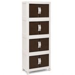 4 Katlı Modüler Tekerlekli Depolama Dolabı, 160 L Kapasiteli, Mıknatıslı Kapaklı Organizer, Dar Alan Saklama Dolabı, Mutfak, Banyo, Balkon ve Ofis İçin, 48.5 x 31 x 115 cm, Beyaz