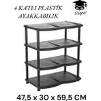 4 Katlı Siyah Ayakkabılık Plastik Demonte Ürün Ölçüleri: 47,5 x 30 x 59,5 cm - Antrasit