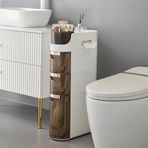 4 Katmanlı İnce Banyo Depolama Dolabı, Şeffaf Çekmeceli ve Tekerlekli Dar Zemin Dolabı, Küçük Banyo, Tuvalet, Buanderi için Su Geçirmez Depolama Arabası