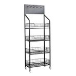 4 Katmanlı Metal Şeker Atıştırmalık Vitrin Tekerlekli Mutfak Fırın Rafı Banyo Oturma Odası Ofis Garaj için Düzenleyici Siyah Ayaklı Raf Ünitesi (150 * 27 * 140 cm)